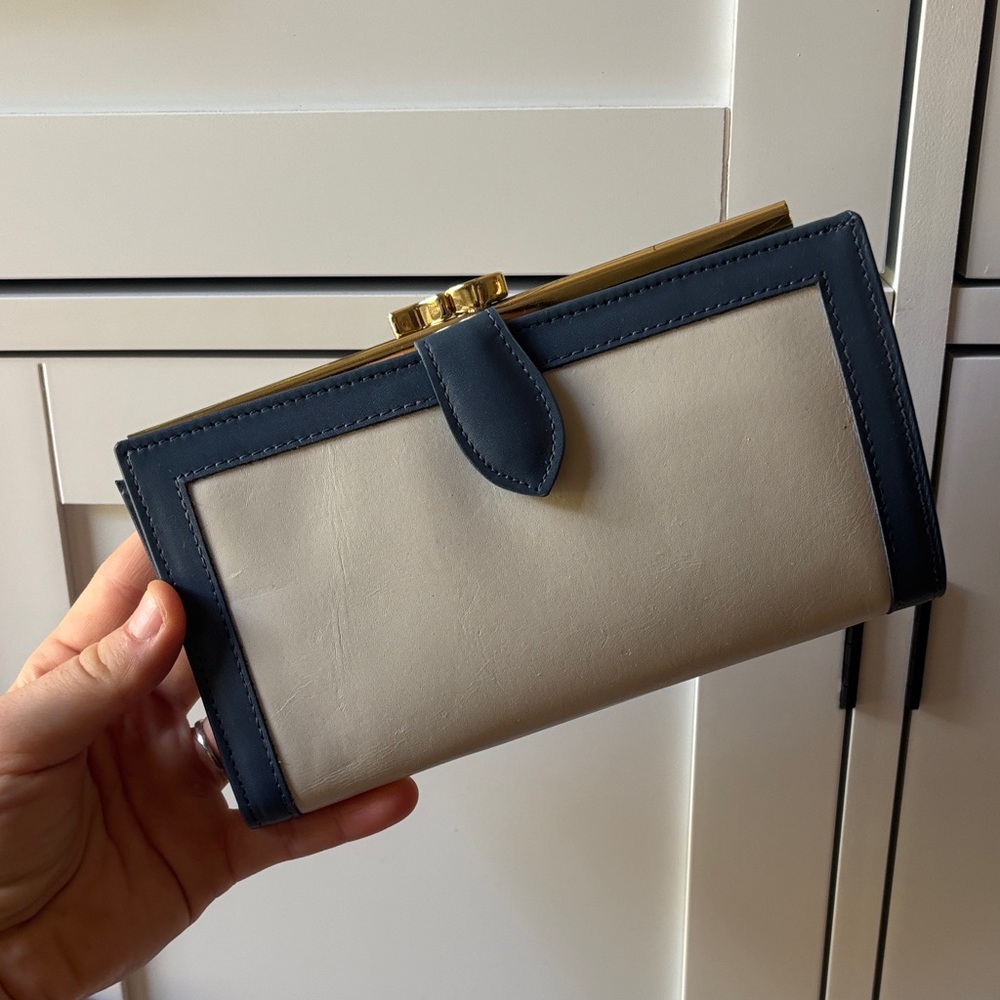 Bosca Cream and Navy Women's Wallet